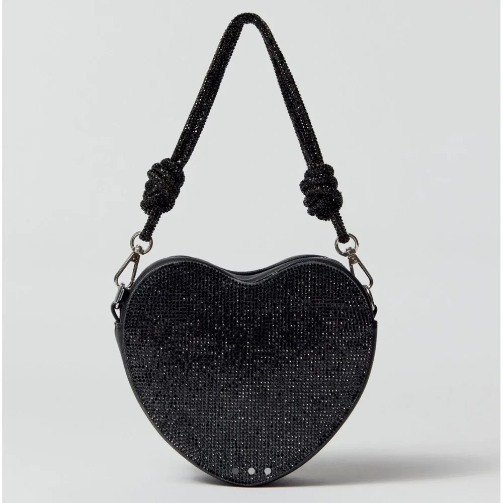 Kimchi Blue Diamonte Heart Baguette Bag in Black